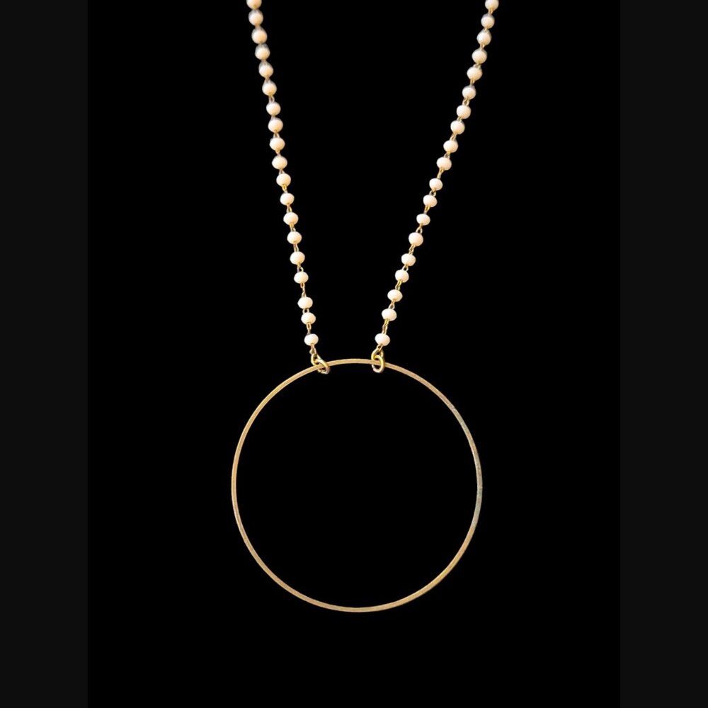 Julio Designs Antique Gold Natural Stone Bead 2" Open Circle Pendant Necklace